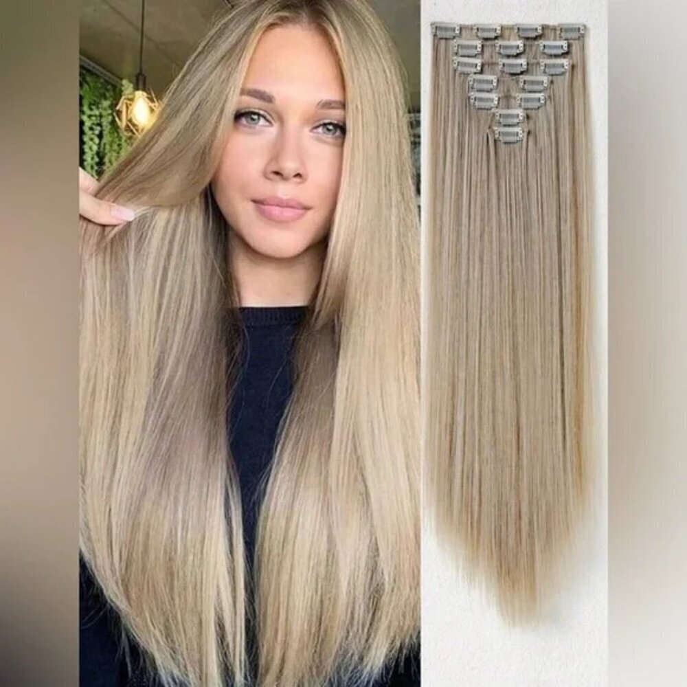 Human hair blend Extra Light Ash Blonde with highlights hair extensions